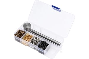 Yosoo Health Gear kopparöljetter set 800 uppsättningar flerfärgade, 2 mm, minijärn, mässing, runda öglor, set med 3 delar installationsverktyg och förvaringslåda, självhäftande.