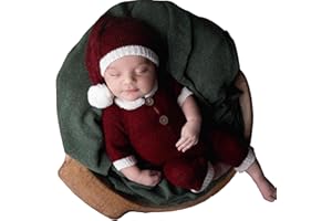 Xanewza 2 PCS Neugeborenes Fotografie Requisite Strampler mit Hut Rot Xmas Set Baby Foto Outfits Handmade Crochet Gestrickte Rote Weihnachtskostüm Für Baby Junge Mädchen