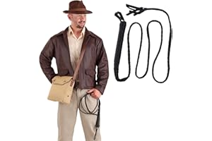 FUN FABLES Black Braided Leather-Look Bull Whip (2m) – Cowboy, Ringmaster, Explorer Costume Accessory – Fancy Dress Party Prop for Adults – Western, Circus, Wild West Style