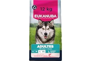 EUKANUBA Life Care Croquettes Chien Adulte de Grande Race 18 Mois, Plus de 2 Ans pour Races Géantes, Riche en Saumon & Orge, L-Carnitine, Oméga 3&6, sans colorants, arômes artificiels ni OGM – 12kg