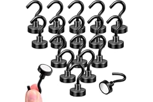 Dawumin Gancho Iman Negro, Imanes Iman Neodimio de Gancho Ganchos, Imanes Ganchos 10 kg, Diámetro del Gancho Magnético (16mm-16pcs-black)