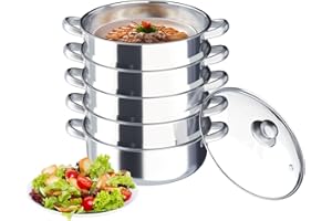 CHERIKIU 5-lagiger Edelstahl Dampfgarer mit Glasabdeckung, 30cm Ampfkocher Schongarer Induktion Dampfkochtopf Gemüse Kochgeschirr Knödel Dampfkocher Kochtopf für Küche Alle Herdarten Geeignet