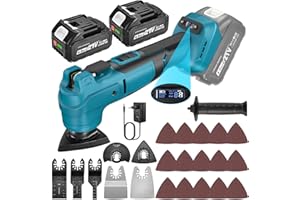 SINGTIP Utensile Multifunzione Oscillante per Maa-kita 18V 21V Batterie, 2 Batterie da 4000 mAh, Multiutensile 6 Livelli+ Modalità Automatica 8000-20000RPM Per Raschiatura,Taglio,Lucidatura