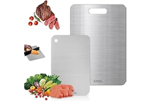 Funnity 2 Stücke Titan Schneidebrett, S316 Schneidebrett Edelstahl, Doppelseitiges Lebensmittel Grade Schneidbretter, Schneidebretter zum Schneiden von Fleisch, Brot, Gemüse und Obst