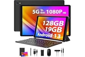 HEASUR Tablet 10 Pollici,Tablet Android 13,Tablet in Offerta 19GB RAM+128GB ROM(TF 1TB),Tablets 5G WiFi Octa-Core 2.0 GHz, 8000mAh,13MP+5MP,1920 * 1200 INCELL FHD,Tablet con Tastiera e Penna - Nero