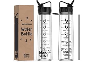 More Water Bottle With Straw, Motivational Time Markings 900ml - Drinking Tracker Bottles - Times to Drink - BPA Free Sports Bottles