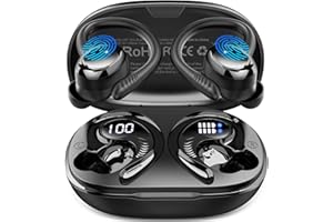 HUPOAF Ecouteurs Bluetooth sans Fil Sport, 2025 Écouteur Bluetooth 5.4 HiFi Stéréo, 50H Ecouteurs sans Fil avec 4 ENC Mic, IP7 Étanche Oreillette Bluetooth Running, USB-C Charge Rapide, Écran LED Casque Noir