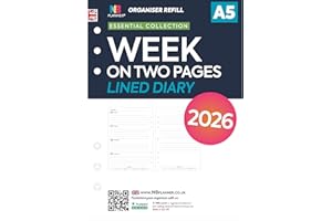 NBPLANNER Agenda 2026, formato A5, settimana su due pagine, a righe, compatibile con Filofax A5, 148 x 210 mm (agenda 2026 a righe)