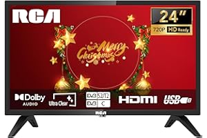 RCA 24 Zoll Fernseher LED TV HD Ready Triple Tuner(DVB-T/T2-C-S/S2) Dolby Audio HDMI USB Anschluss Fire TV Apple TV PS5 Xbox Hotel Modell Kleines Zimmer Küche Schwarz RB24H(2023)