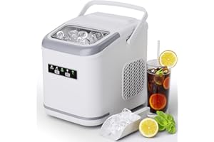 LIFERUN Machine à Glaçons, 12kg en 24h, 9 Glaçons en 6 Minutes, 2 Tailles de Glaçons, Machine à Glaçons Autonettoyante, avec Poignée de Transport et Cuillère, pour la Maison/Cuisine/Camping/Bar (Blanc)