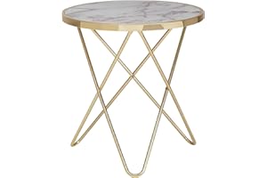 FineBuy Design wygląd marmuru biały okrągły metalowy stelaż Ø55 cm | Mały stół do salonu | stolik kawowy