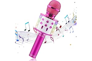 ADAMANTITE Karaoke Microphone for kids,4 in 1 Karaoke Bluetooth Microphone for Kids Adults,Toy Karaoke Mic Speaker Machine with Dancing LED Lights, Home KTV Player Compatible with Android & iOS Devices(Pink)