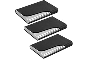 AMANDELIZABE 22 porta biglietti da visita sottile professionale in acciaio inox, chiusura con fibbia, Nero
