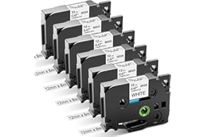 Aken Cinta Compatible Brother P-touch TZe-231 TZe231 TZ231 TZe 12 mm 0.47 para Brother P-touch 1010 H105 1000 1005 1280 D400 D600 Cube negro sobre blanco x 6