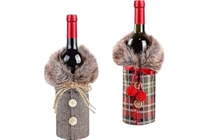 NV WANG Cubierta de La Botella de Vino de Navidad,Navidad Botella de Vino Cubiertas Bolsas 2 pcs Regalo Navidad Botella de Vino Bolsas para Decoración de la Mesa de Cena para la Decoración del Partido