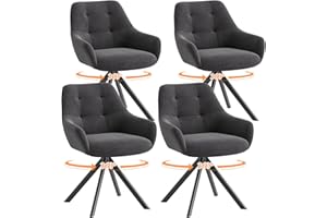 ‎COLAMY COLAMY Drehbare Esszimmerstühle 4er Set, Esszimmerstühle Drehbar mit Armlehne, Armlehnstuhl Drehbar mit Rückenlehne für Esszimmer, Stühle aus Weichem Florstoff mit Metallgestell für Küche, Grau