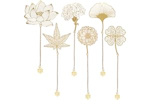 AIEX 6pcs Doré Marque-Pages en Métal avec Chaîne, Marque-Page Creux Signet Feuille en Métal Exquis Ginkgo Oillet Fleur Feuille d'Érable pour Amateurs de Livres Lecteurs Adolescents Femmes Hommes