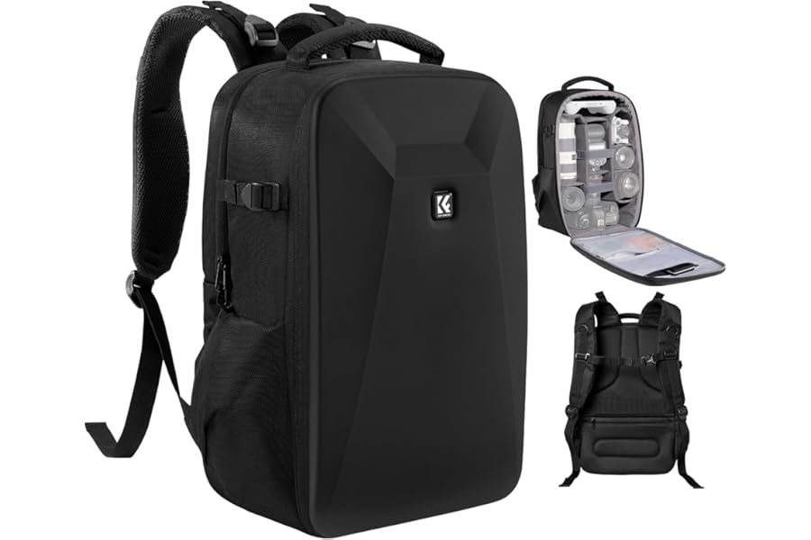 K&F CONCEPT Camera Backpack,Hardshell DSLR Photography Camera Bag with 15-15.6 Inch Laptop Compartment Waterproof Camera Case Compatible for Canon/Nikon/Sony/DJI Mavic Drone
