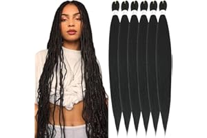 Xusuperb 36 Zoll Extra Lang Pre Stretched Braiding Haare 1B Black Easy Braids Extensions Schwarz Kanekalon Kunsthaar zum Einflechten 6 Packungen Soft Knotless Yaki-Textur Zöpfe Haarverlängerungen(1B)