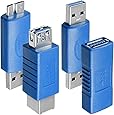 4 Arten von USB 3.0-Adapter, AFUNTA Typ-A-Buchse auf Buchse und Stecker auf Stecker, Typ A-Buchse auf B-Buchse, Micro-B-Stecker auf TypA-Stecker, High-Convert-Speed-Verlängerung Kupplung Steck