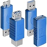 4 Arten von USB 3.0-Adapter, AFUNTA Typ-A-Buchse auf Buchse und Stecker auf Stecker, Typ A-Buchse auf B-Buchse, Micro-B-Steck