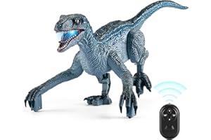 URBZUE Dinosauro Giocattol, Dinosauro Telecomandato, Dinosauro per Bambini, Velociraptor con LED e Suoni, Giocattolo RC per Bambini di 3 4 5 6 7 8 Anni, Regalo di Halloween, Natale e Compleanno