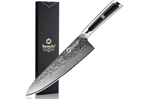 Sunnecko Damastmesser 20cm Kochmesser Küchenmesser - Scharf Messer aus Damaststahl, Damast Küchenmesser mit Ergonomischer Griff, Fleischmesser für Küche, Perfekt Geschenk für Weihnachten