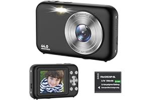 UMIPYIZA Macchina Fotografica Digitale, 1080P 44MP Fotocamera Digitale Compatta con Zoom Digitale 16X e Flash, Portabilità Ricaricabile Fotocamera per Bambini, Adulti, Principianti (Nero)