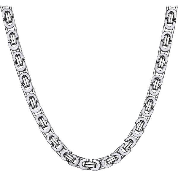 Roheafer Collana Uomo Catena Bizantina – Acciaio Inox 4/6/8 Mm, Lunghezza 51-76 Cm, Argento/Nero