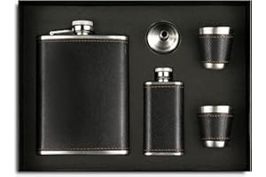 PEPOYO AI Flasque a whisky Alcool avec 2 Tasses et 1 Entonnoir 260ML,Flasque a Alcool Portable,Fiole alcool in acciaio inox,Plein Air Camping Pêche Escalade Portable Flasque (noir)