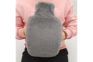 Pontedinvoy Wärmflasche Mit Bezug Groß,2Liter Wärmflasche Flauschig,Naturkautschuk,Fashy,Wärmflasche,Kuschelig,Warmflasche Kinder& Baby,Wärmflasche Erwachsene Wärmflasche Weihnachten grau