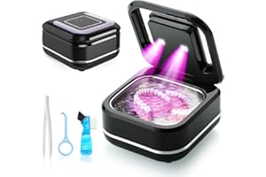 TMEOIIPY Ultrasonic Retainer Cleaner Machine for Dentures, Professional Dental Cleaning Pod for Aligner Mouthguard, Whitening Trays, Portable 180 ml/42k Hz Ultrasonic Jewellery Cleaner with Lower Noise