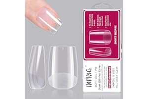 INPING Short Nail Tips, 240PCS Short Square Clear Soft Nail Tips Half Full Cover Nail Extensions Break Resistant Pre-Shaped Acrylic False Nails for Women Home DIY French Manicure Kit, 12 SIZES