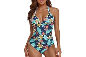 BAYNETIN Costume da Bagno Intero da Donna,con Scollo a V, Spalline Regolabile, Reggiseno Imbottito con Coppe Interne Non Rimovibili Bikini Backless Un Pezzo Unico