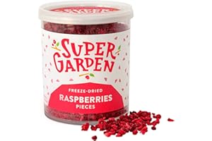 SUPERGARDEN Super Garden frambuesa liofilizada en trocitos - Producto 100% puro y natural - Apto para veganos - Sin azúcares, aditivos artificiales ni conservantes añadidos - Sin gluten - No OMG