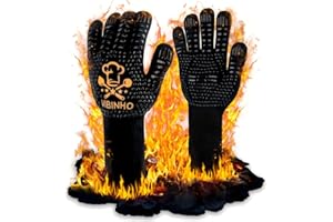 VIBINHO Guanti da Barbecue, Guanti Cucina Resistenti al Calore Fino a 800°C, Guanti da Forno in Silicone Antiscivolo per Barbecueants Cuisine, Accessori Barbecue, Certificazione EN407 (1 Paio, Nero)