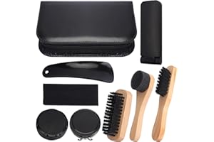 Ticeed Set per la Cura delle Scarpe, 9 Pezzi Pulisci Scarpe Spazzola per Scarpe Spazzola con Manico in Legno con Borsa Portaoggetti, Protezione Professionale per la Pelle delle Scarpe