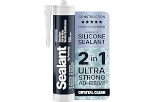 HEMWAY Crystal Clear Construction Sealant & Adhesive All-in-One Hybrid Polymer | Superior to Silicone Sealant | Waterproof, Odourless, Anti-Mould, Paintable | Kitchen Bathroom Outdoor - 300 ml 1 Pack