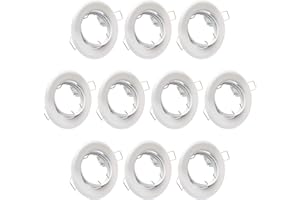 LUMI Lu-Mi 10x Projecteurs spot encastrable GU10 Set - 10 Pièces Cadre De Montage En Blanc Avec Douille GU-10 Pour Lampes A LED Ou Halogènes, Orientable A 30°, Rond