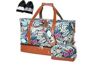 Lekespring Sac De Voyage Femme 50L | Sac Weekend Femme Double avec Compartiment Étanche Séparé - avec 1 Trousse De Toilette Et 2 Étuis À Chaussures - Jungle