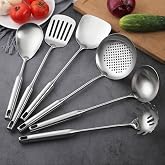 6-Piece Kitchen Utensils Set, 304 Stainless Steel, Spatula and Ladle, Skimmer Spoon, Slotted Turner, Spaghetti Spoon and Rice