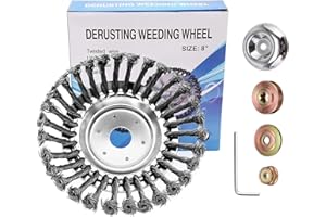 SAMSYOKI Tête Brosse Désherbage pour Débroussailleuse, 200x25,4mm Brosse à Désherber Ronde avec Accessoires Brosse pour Mauvaises Herbes en Acier pour L'élimination de la Mousse et de la Rouille