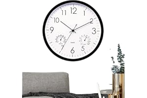 Rianpesn Grande orologio da esterno - Orologio rotondo decorativo con termometro,Orologio da parete per esterni antipioggia per soggiorno, camera da letto, cucina, aula, giardino esterno