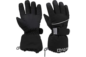 QKURT Gants de Ski Enfants, Moufles de Ski Fille Garçon Gants Chaud Hiver Moufles Coupe-Vent Respirant Snowboard pour Vélo Équitation Patinage Garçons Filles 4-14 Ans Noir Bleu