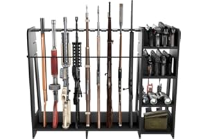 Prometis Supporto per fucile in legno, con scaffali per pistole, soluzioni di archiviazione regolabili in altezza e supporto per display della stanza, può contenere fino a 9 armi lunghe e 8 pistole