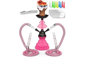 TRICASE HAMBURG Mini Cachimba Shisha completa 2 Tubos- 30 cm Rosa, Set con 50x láminas, cazoleta 10x puntas 2x boquilla hookah portátil con todo