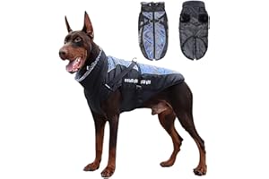 ACXILEXY Giacca Invernale Calda Cani, Cappotto per Cani Impermeabile con Strisce Riflettenti Cappotto per Cani Giacca Calda, Invernale Cappottino Cane con Collo di Pelliccia per Cani Grande Media