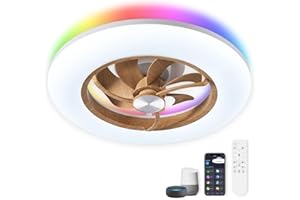 CHANFOK Neo Ceiling Fan with Light- 22 in Smart Low Profile Ceiling Fans with Alexa/Google Assistant/App Control 6 Speed Color Changing Ceiling Fan LED-RGB Back Ambient Light