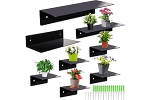 Vyuwast 8 Pcs Acrylic Floating Shelves, Bathroom Shelf Floating Black with Brackets Plastic Wide Book Shelf Stick on bedside Corner Wall Drawers for Picture Book Display with 16 Screw Utilizes