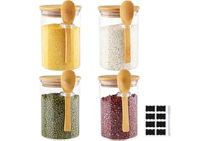 Mezzar Barattoli Vetro con Coperchio, 4 Pezzi 500ML Barattoli Cucina con Cucchiaio per Conservare Sale Zucchero Caffè Prodotti Secchi Spezie Tè Noci Semi Pasta Farina